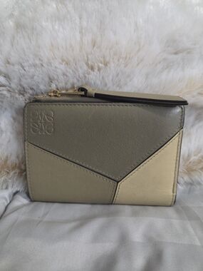Loewe Small Puzzle Leather Wallet in Olive & Beige